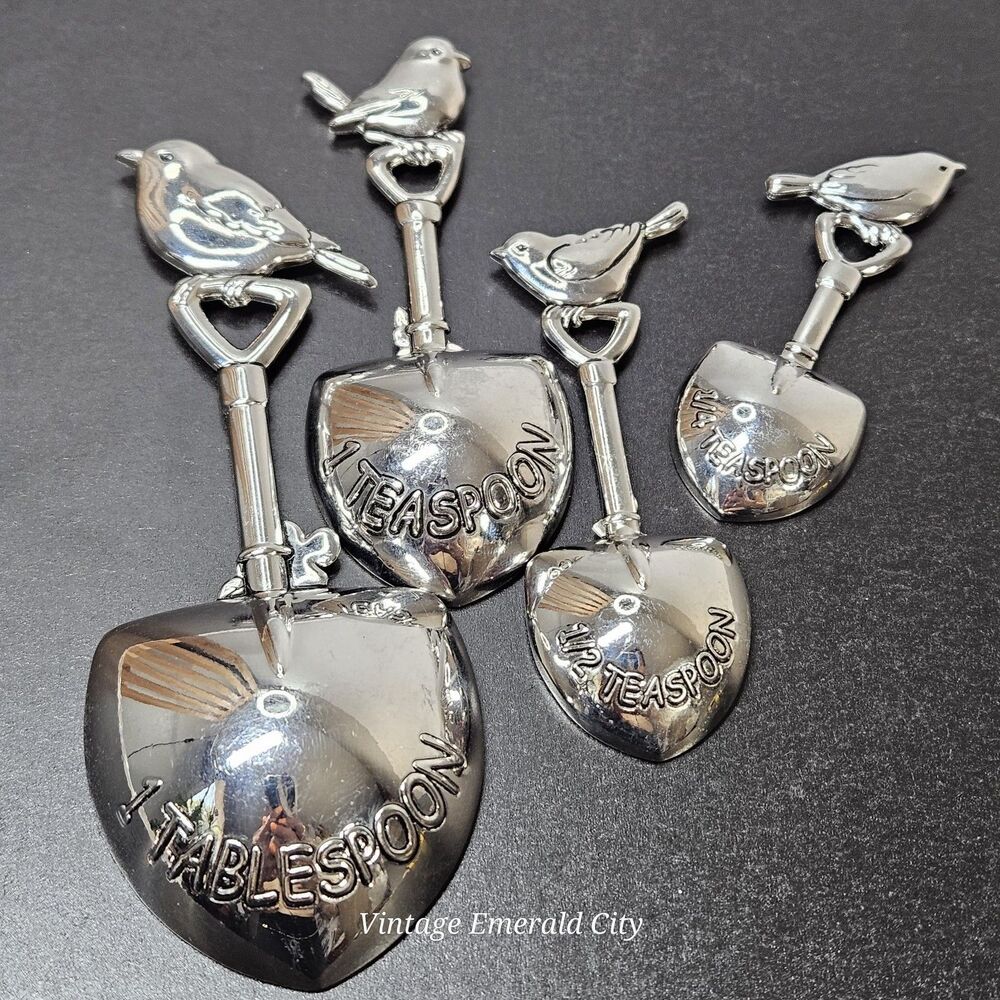 Vtg Ganz Measuring Spoons Shovels Birds 4 Pcs Scoop Dipper Kitchenware Stainless - Picture 3 of 11